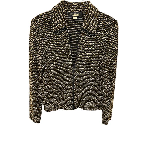 St. John Jackets & Blazers - Vintage St. John Collection Black Cream Santana Knit Zip Jacket Sz 4 Old Money